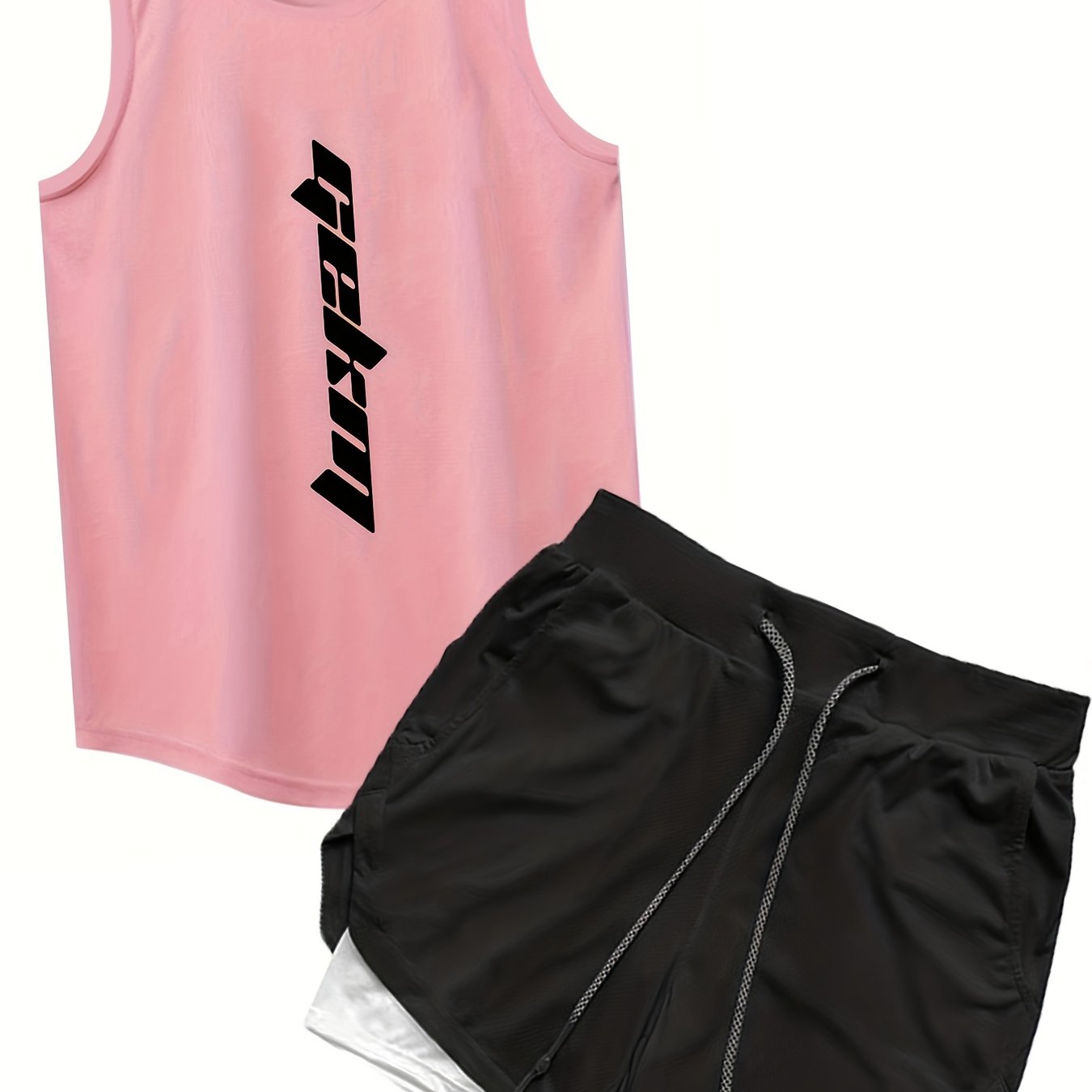 Men's Casual Letter Print Tank Top and Shorts Set Polyester Sleeveless All-Season