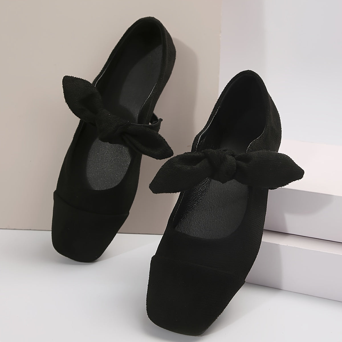 Women's Mary Jane Flats with Bowknot Solid Color Slip-On Dress Shoes