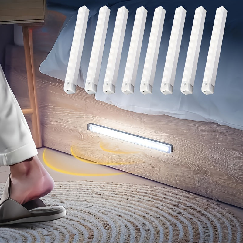 8pcs LED Motion Sensor Cabinet Lights USB Rechargeable Lithium Polymer Battery Indoor Wardrobe Kitchen Shelf Staircase Corridor