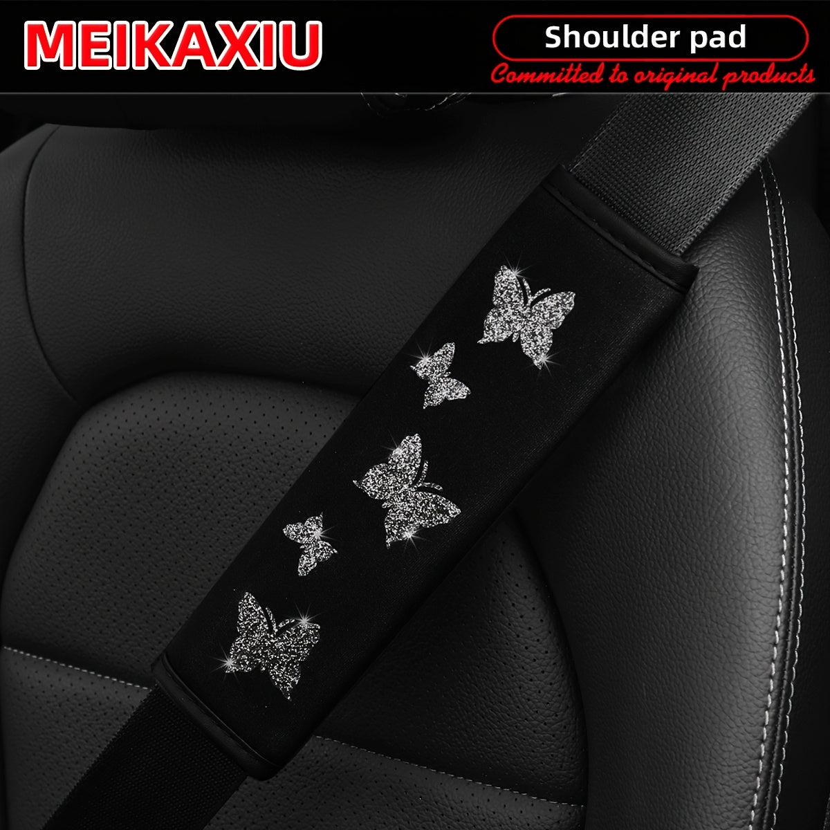 Pink Butterfly Car Seat Belt Cover Sponge Filled Shoulder Pad Safety Belt Protector