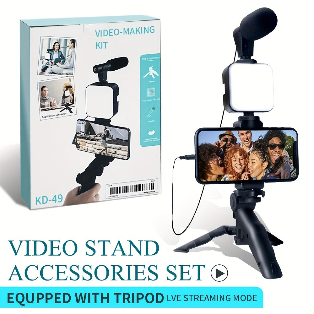 Beginner Video Blogging Kit for iPhone and Android with 10-Inch Tripod Microphone for Live Streaming and Vlogging