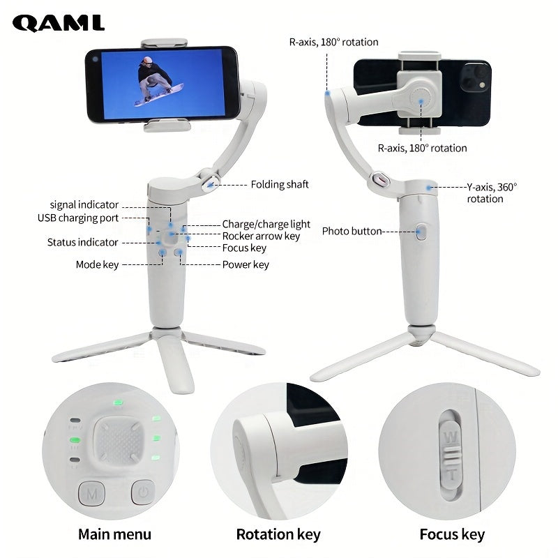 3-Axis Smartphone Gimbal Stabilizer Wireless Face Tracking Slow Motion Compatible with iPhone Xiaomi Samsung for Vlogging