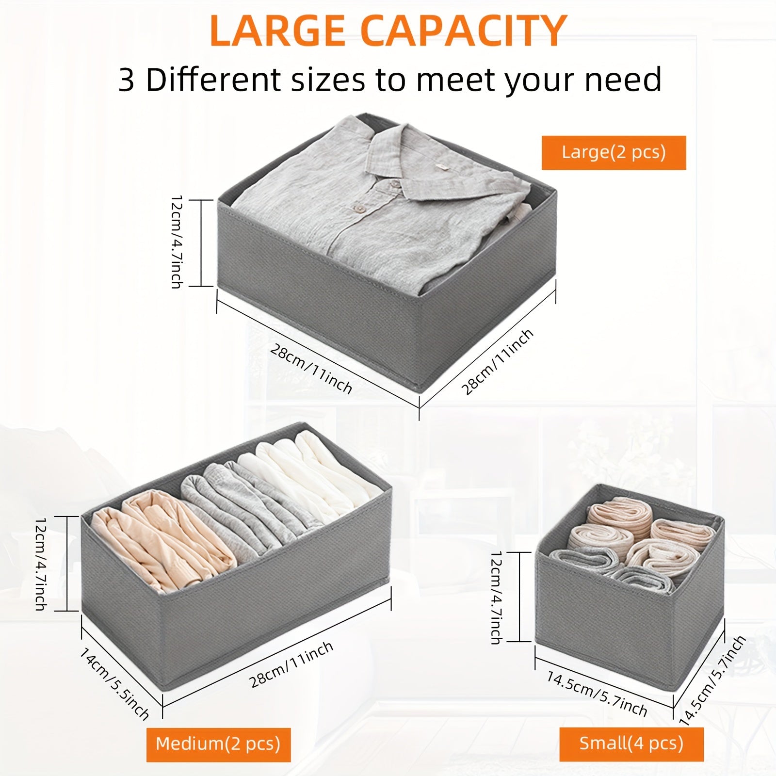 8pcs Foldable Fabric Storage Boxes for Clothes and Wardrobe Organization
