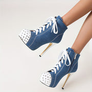 Women's Faux Leather Ankle Boots with Adjustable Strap and Platform Heel