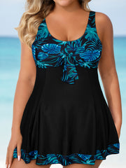 Women's Tropical Print Tankini Swimsuit with Flat Leg Panty and Removable Padding