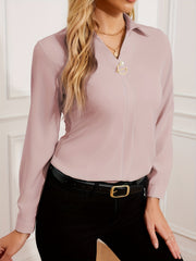 Women's Polyester Blouse with Lapel Collar and Button Detail for Spring Summer