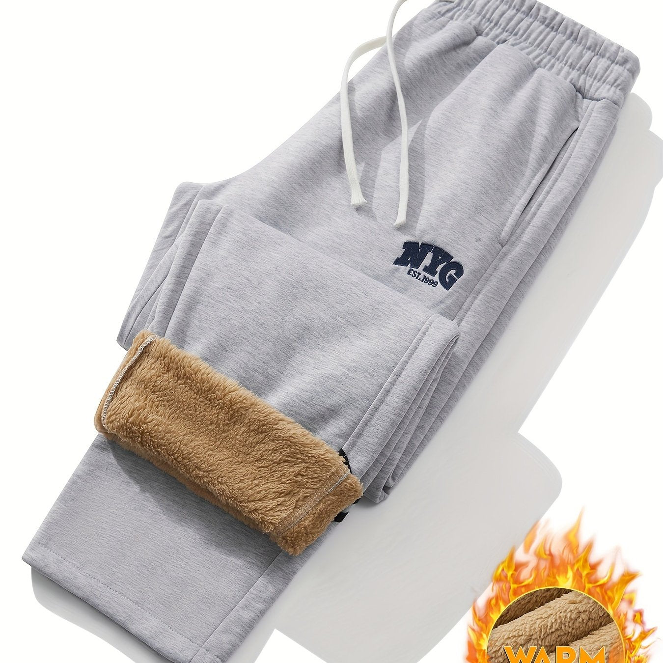 Men's Fleece-Lined Drawstring Joggers Black Plus Size Winter Sweatpants