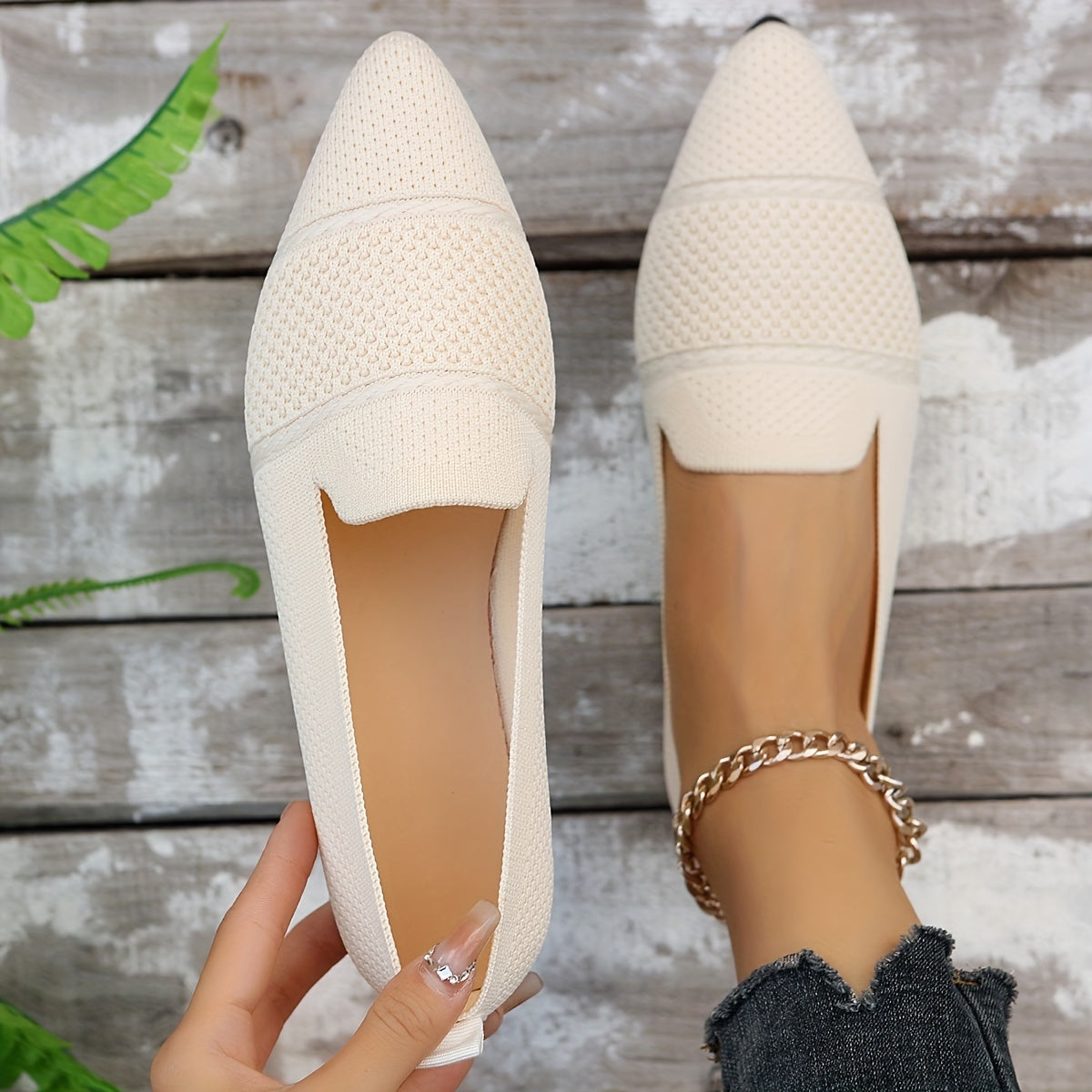 Women's Knit Flat Shoes Breathable Slip-On Comfortable Toe Shoes