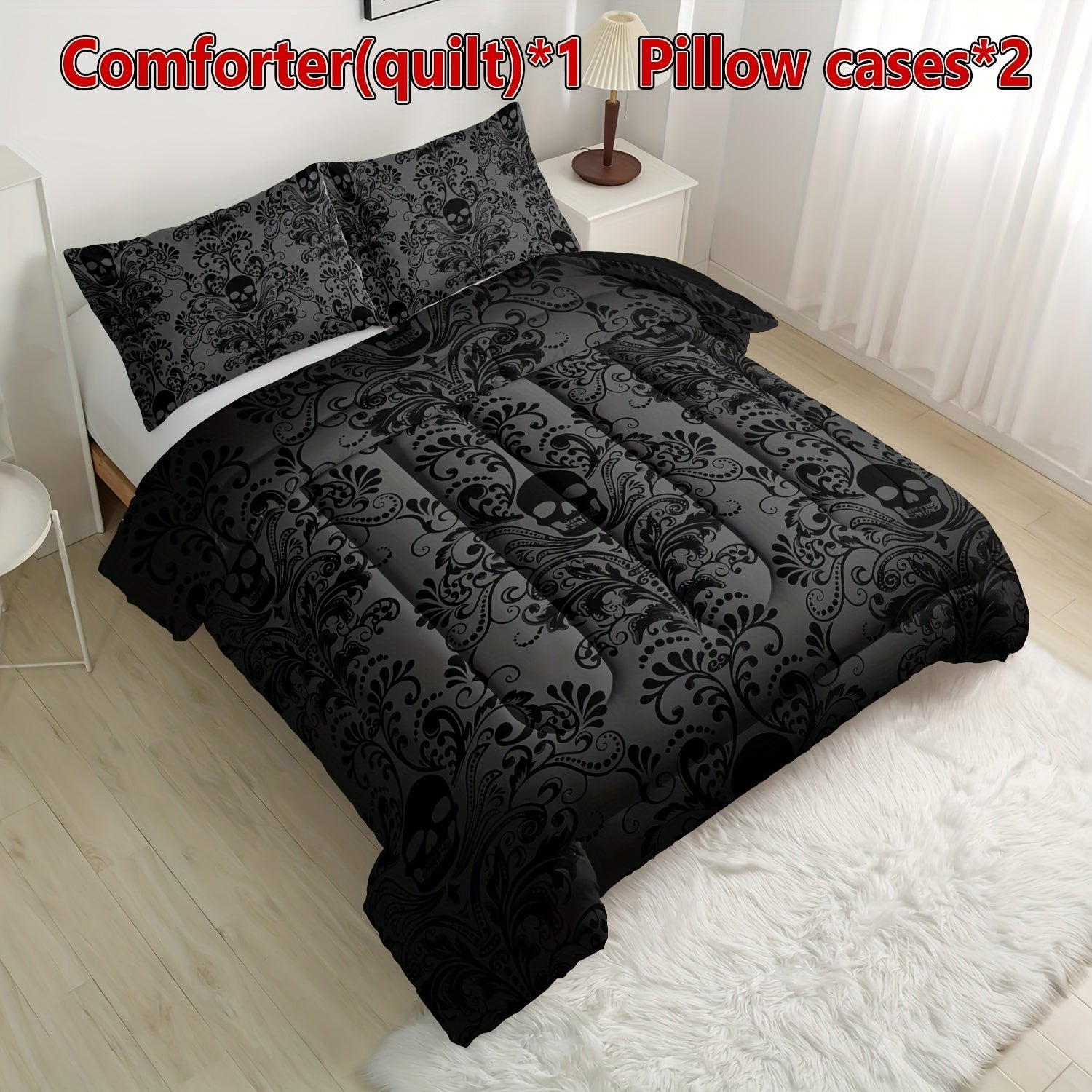 Комплект одеял с черепом и цветочным узором, 3 предмета, легкий, дышащий, летний постельный комплект для дома или общежития