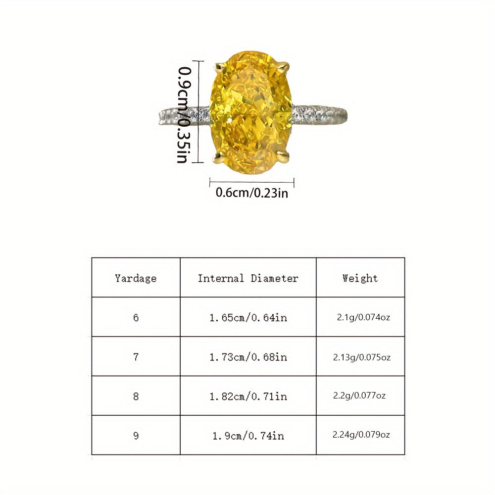 Sterling Silver Ring for Women with Yellow Oval Cubic Zirconia Engagement Jewelry