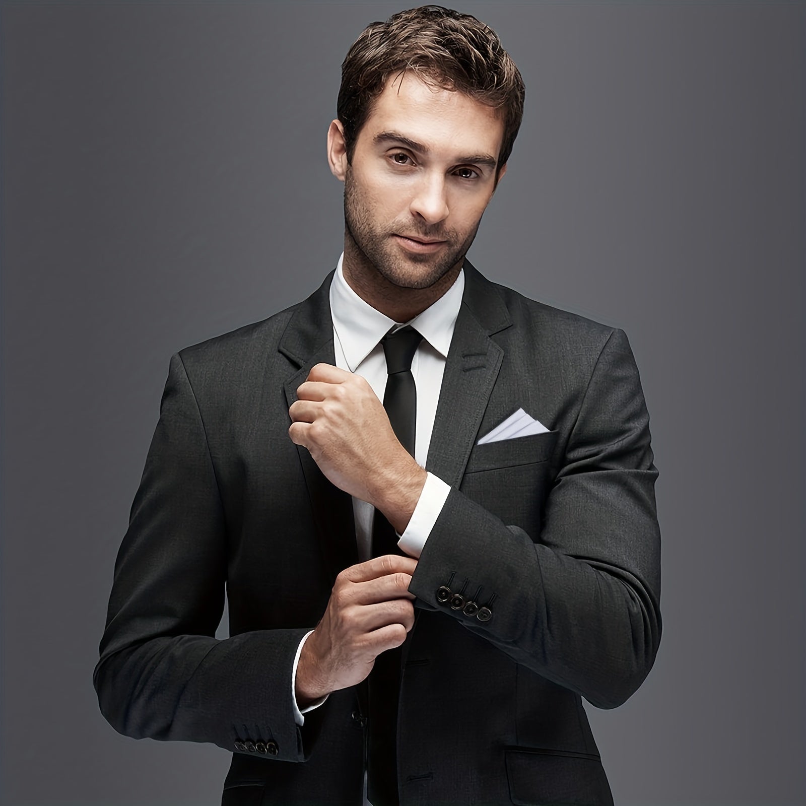 Set of 2 Men's Black Clip-On Neckties for Business Weddings and Formal Wear