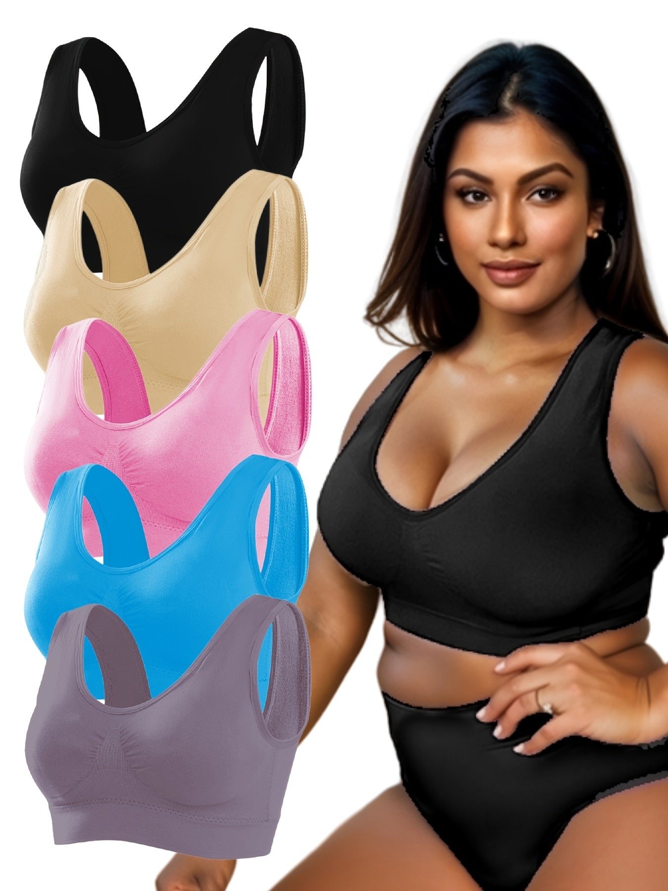 Women's Seamless Large Size Bra Vest Adjustable Non-Wired Underwear Set