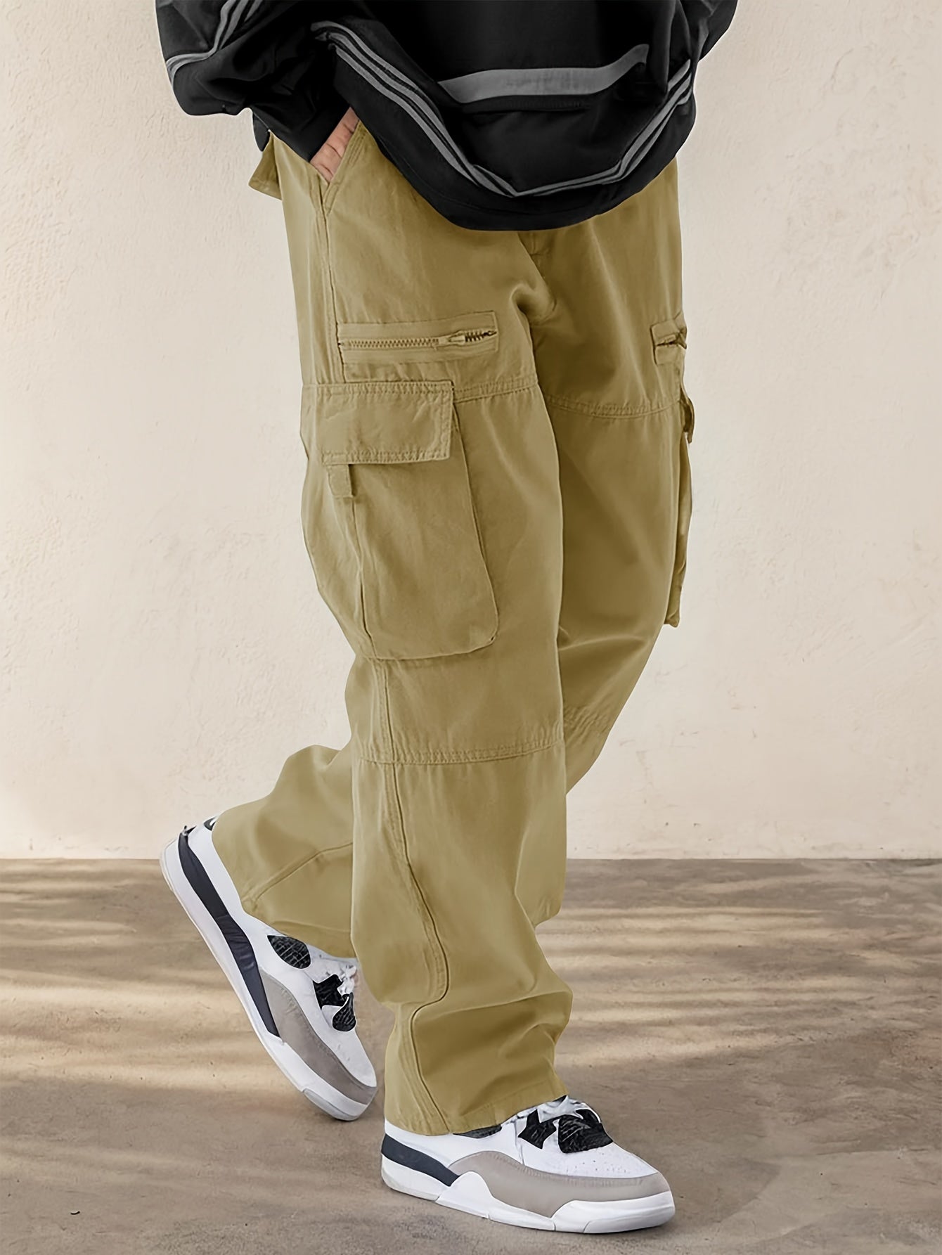 Men's Cargo Pants Woven Fabric Loose Fit Fall Winter Casual Drawstring with Flap Pockets