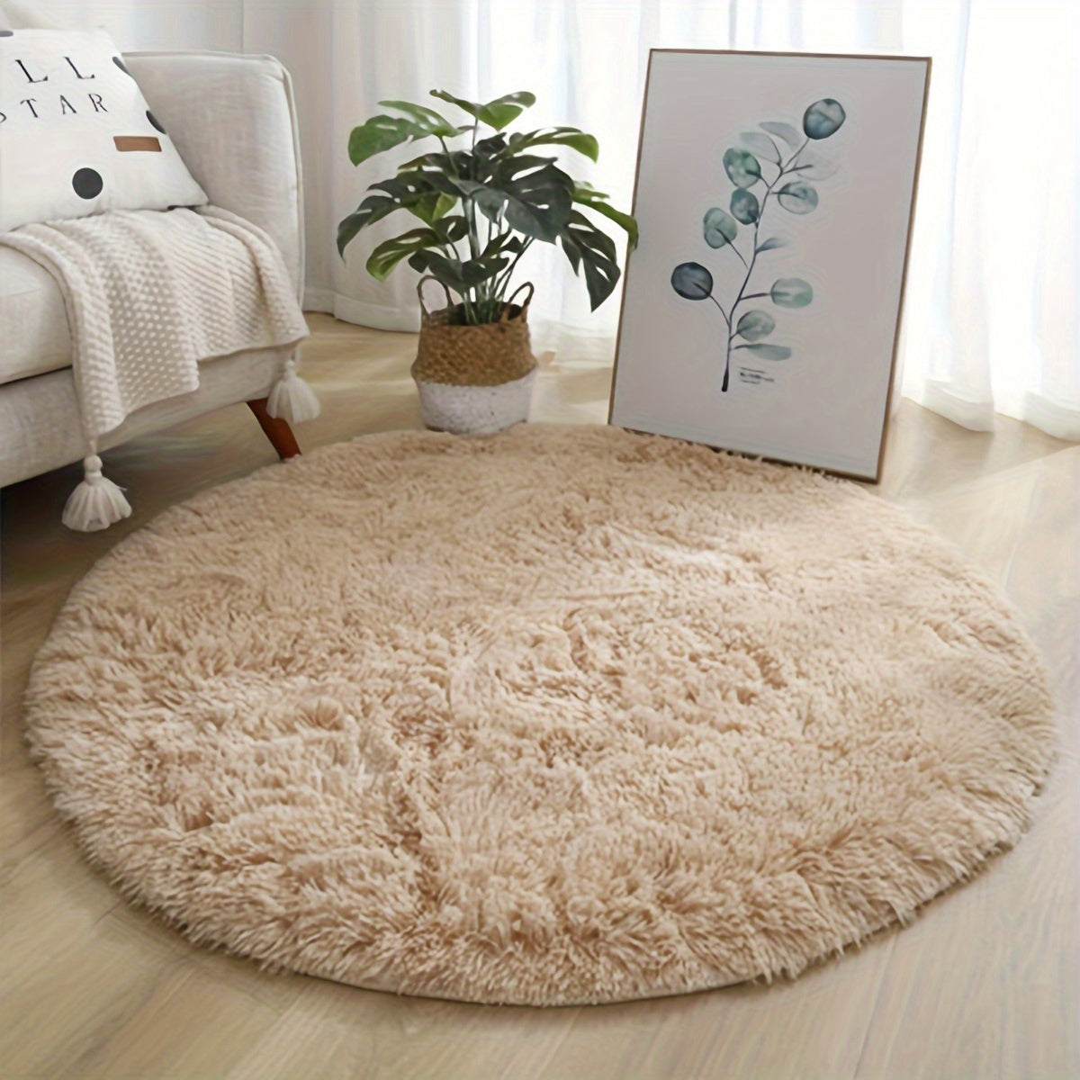 Soft Plush Round Area Rug Non-Slip Backing Machine Washable Indoor Decor