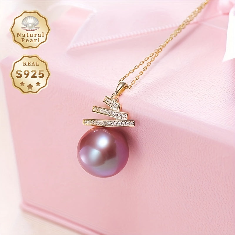 Women's Necklace with 11-12mm Purple Freshwater Pearl Pendant in S925 Silver