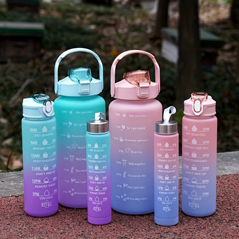 Leak-Proof Sports Water Bottles with Straw and Time Marker, Durable, Various Sizes