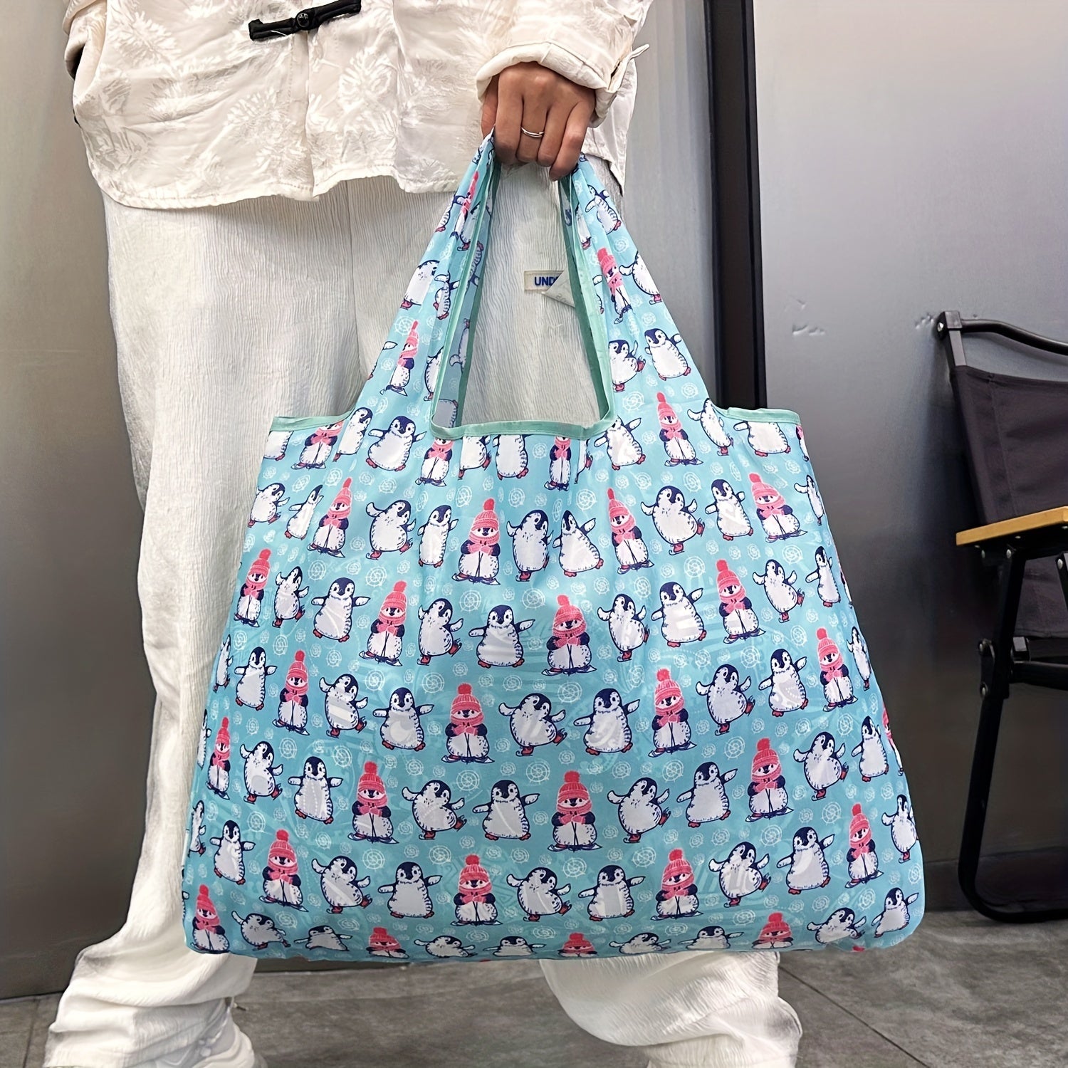Lightweight Penguin Pattern Tote Bag Reusable Water-Resistant Shopping Grocery