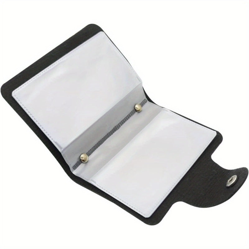 Two-Layer Cowhide Leather Card Wallet with 24 Slots and Snap Closure