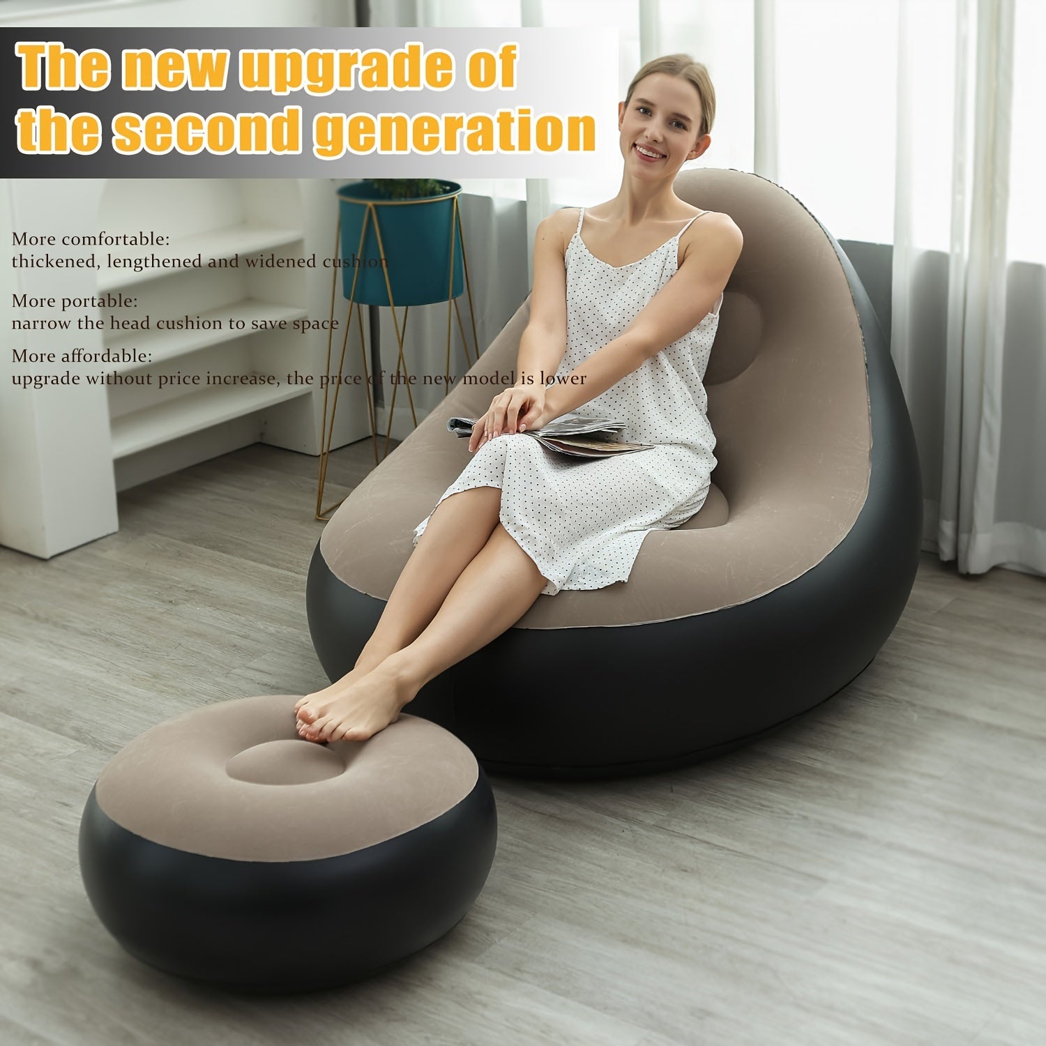 Inflatable Lounger Sofa with Ottoman Portable Indoor Outdoor Camping Hiking Gift