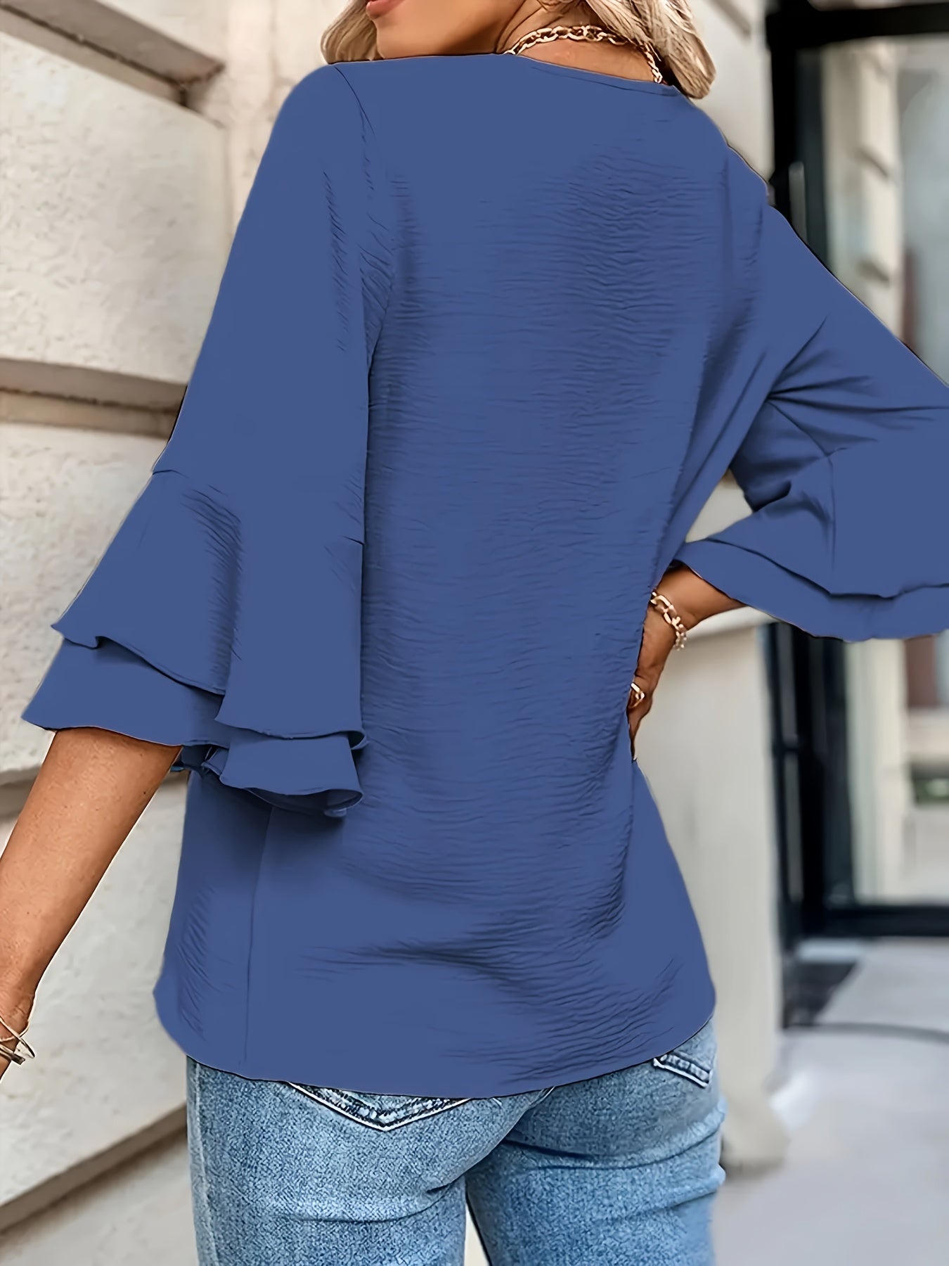 Women's Plus Size V-Neck Blouse Polyester Spandex Lettuce Trim Fall Top