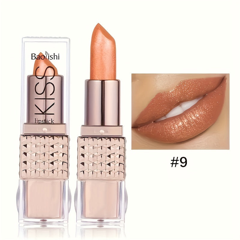 Mujer lápiz labial de terciopelo acabado metálico con brillo duradero