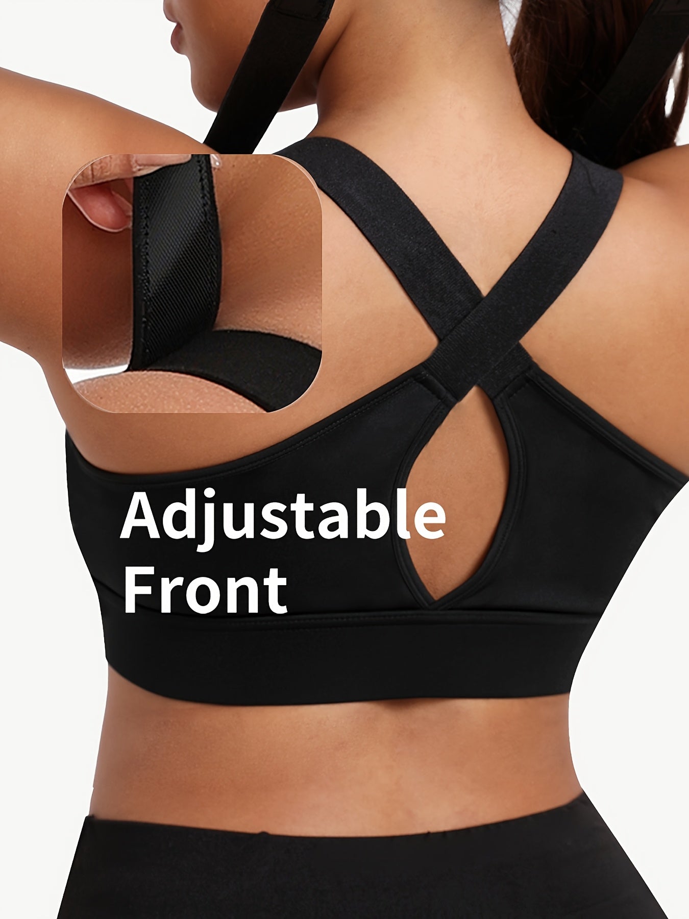 Women's Plus Size Sports Bra with Front Zipper and Cross-Back Straps