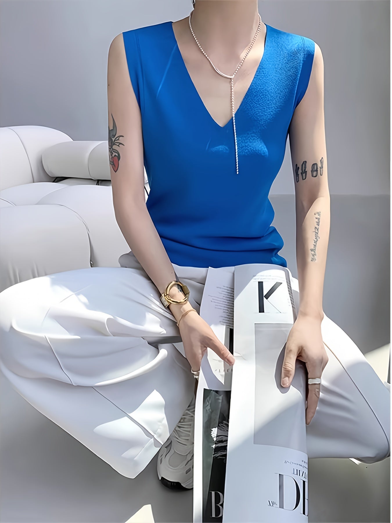 Plus Size Blue Ice Silky Fiber Fabric Camisole Vest for Women Summer Sleeveless Top