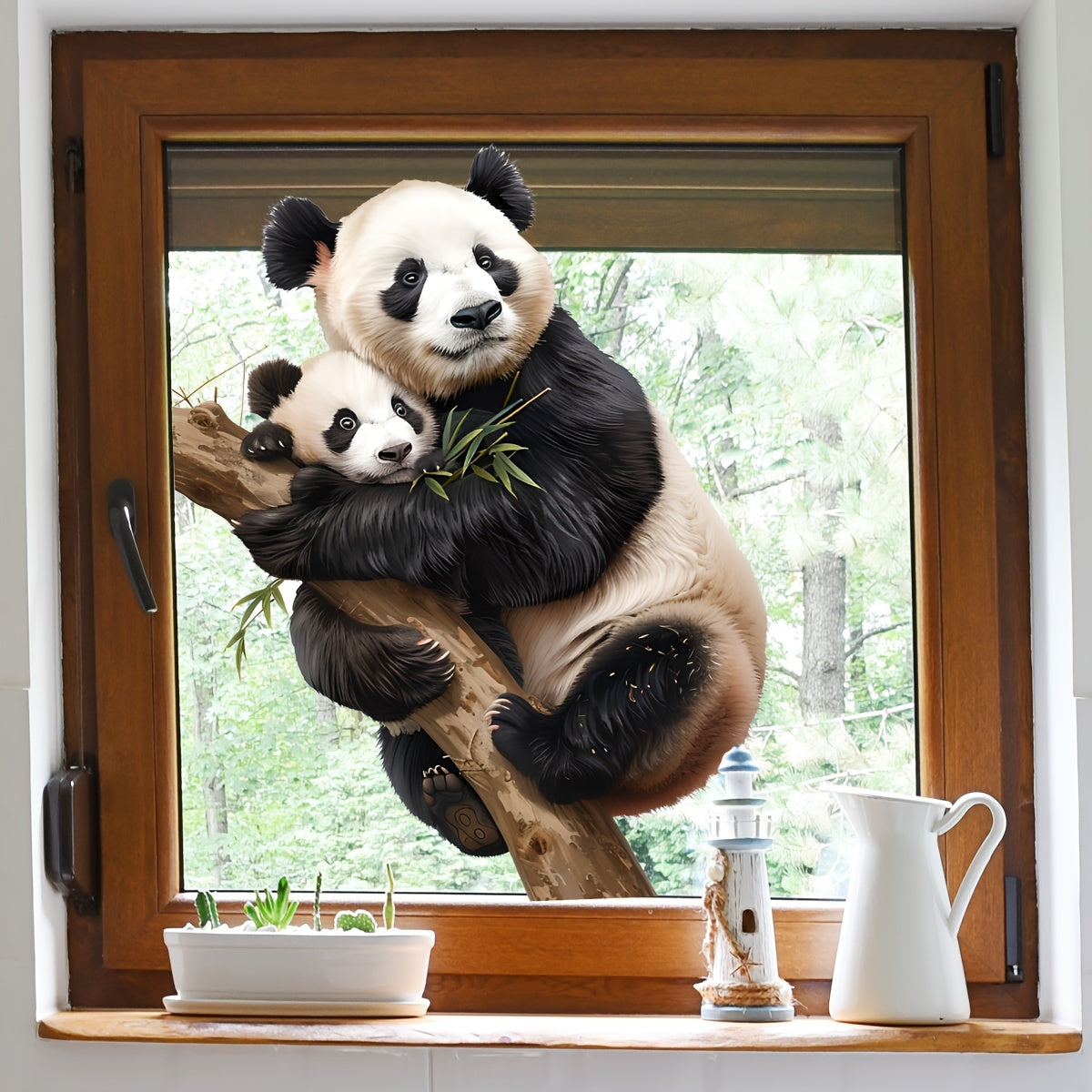 Dual-Sided Panda Family Window Cling Reusable Vinyl Decal for Home Office Decor