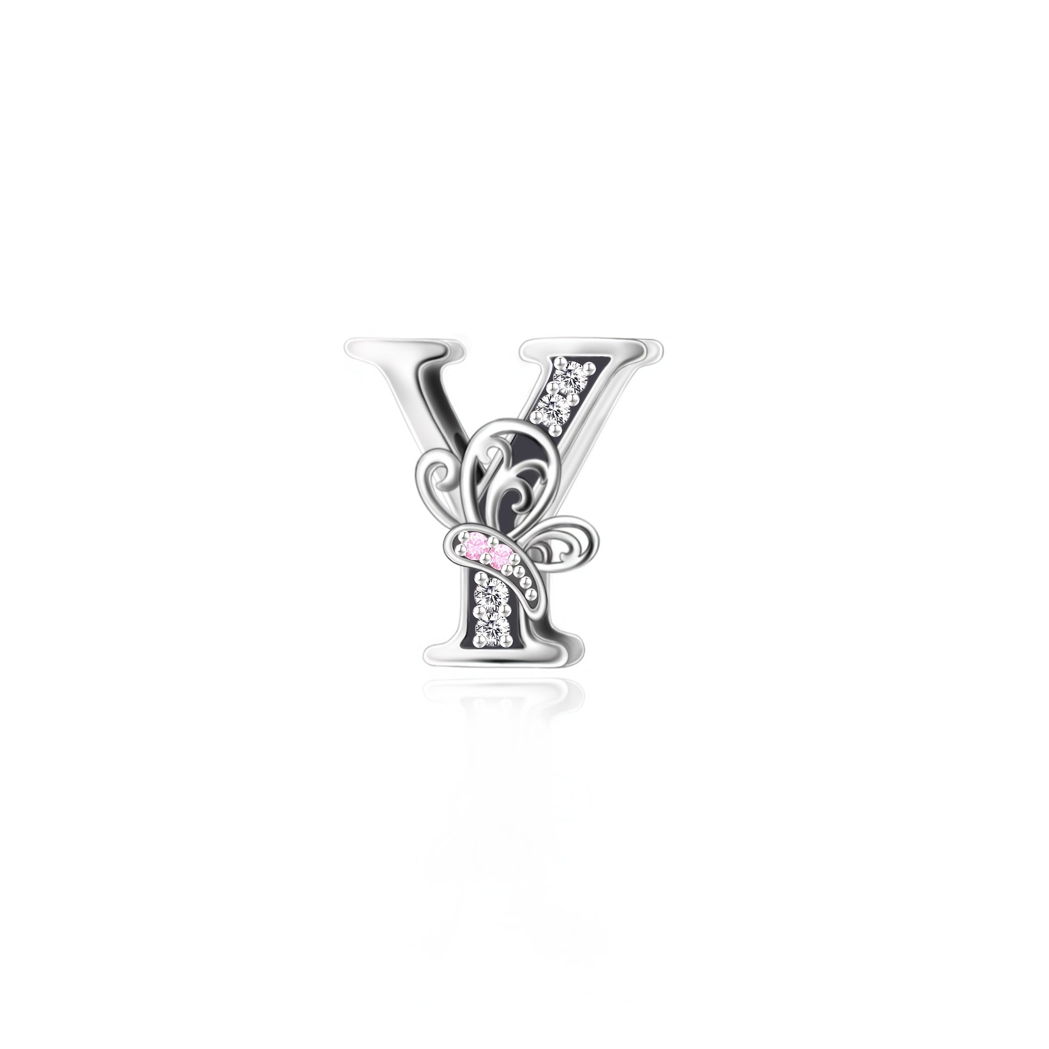 Sterling Silver Alphabet and Butterfly Charm Beads with Cubic Zirconia for Jewelry Making
