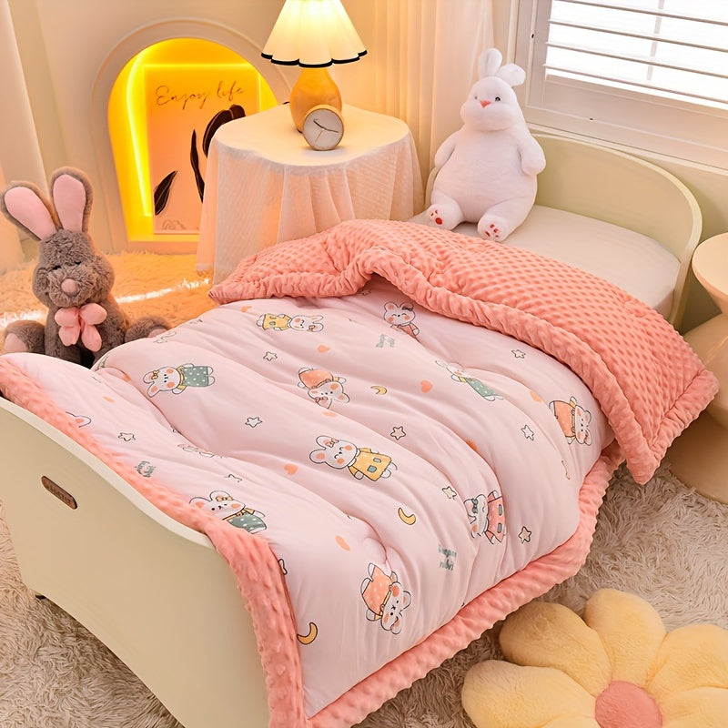 Kids Reversible Dinosaur Sleeping Bag Soft Velvet White with Colorful Patterns