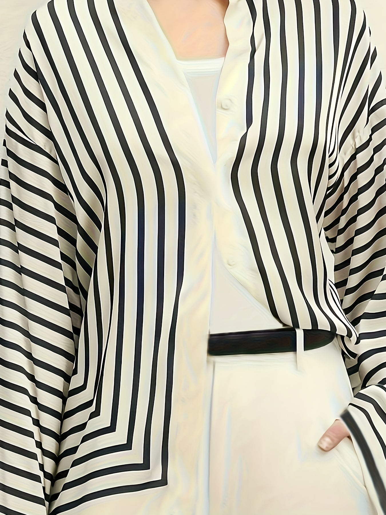 Women's Striped Button-Up Shirt Black White Long Sleeve Casual Formal Top