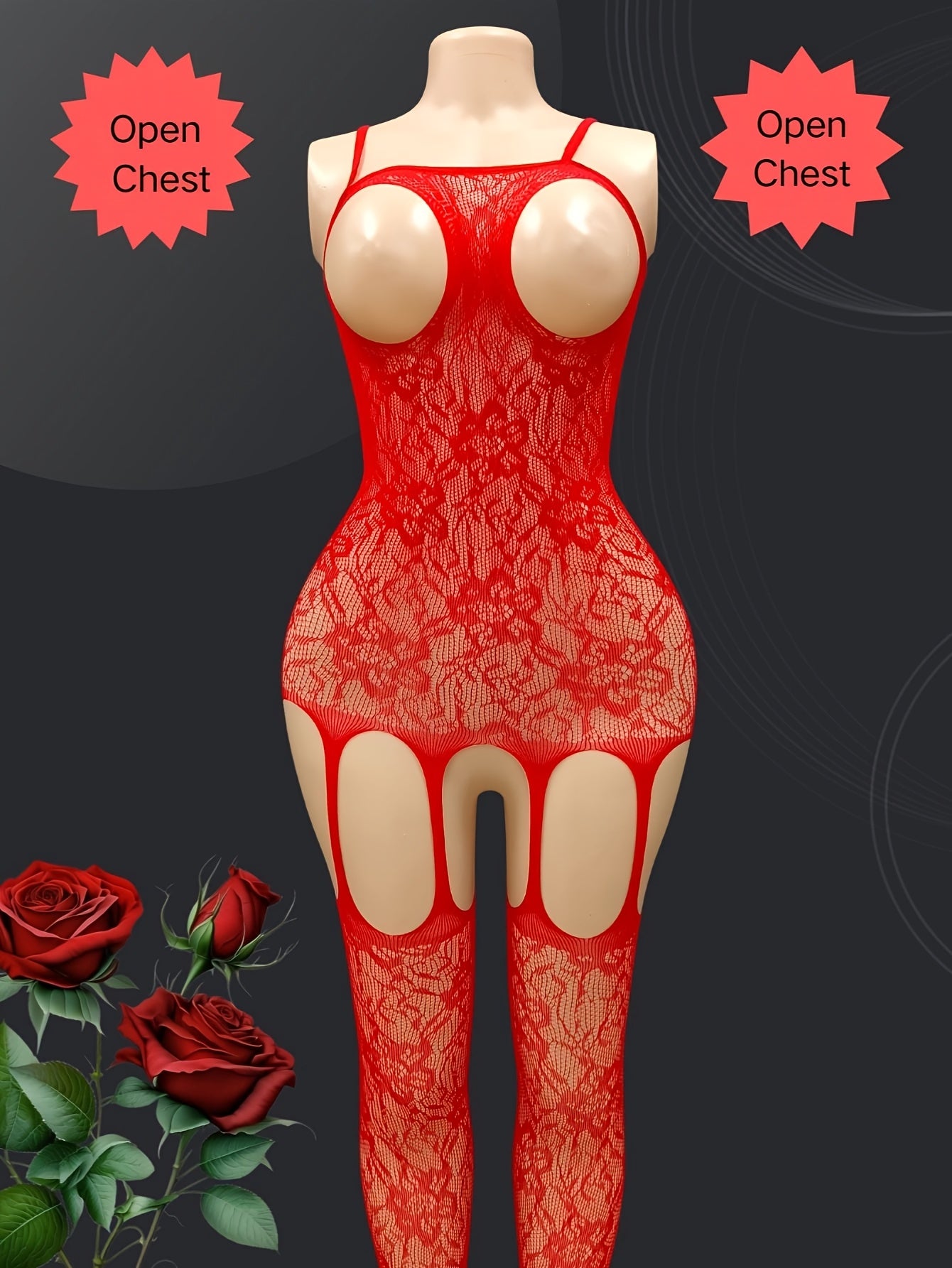 Women's Lingerie One-Piece Set with Mesh Open Design and Crotchless Stockings