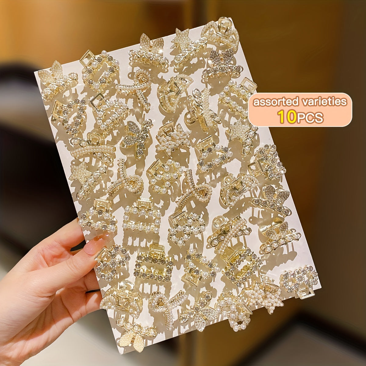 Qizlar uchun 10 ta rhinestone soxta marvarid soch qisqichlari