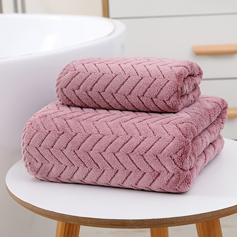Coral Fleece Bath Towel Set 2 Pieces Quick-Drying Soft Absorbent Spa Home Use