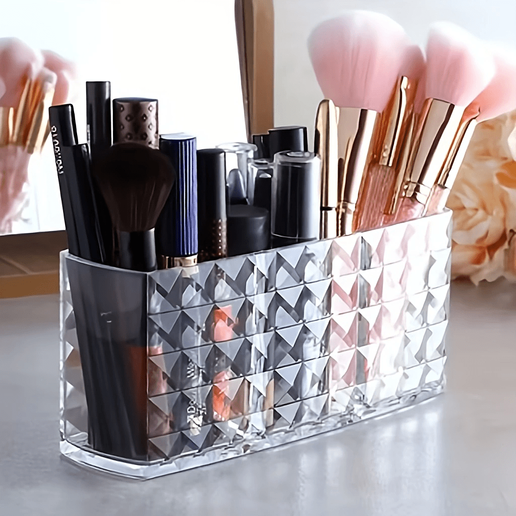 3-Compartment Clear Acrylic Makeup Organizer Lightweight Hypoallergenic No Installation