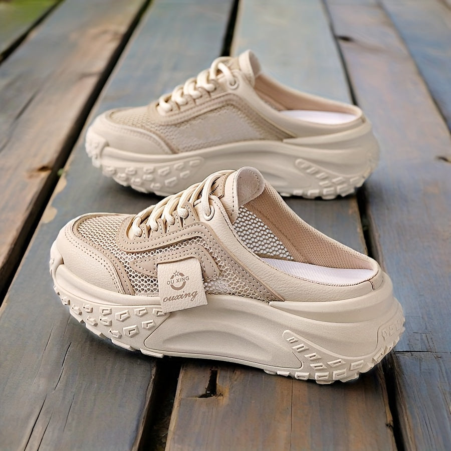 Women’s Summer Casual Sneakers with Cushioned Sole Breathable Mesh Black Khaki White