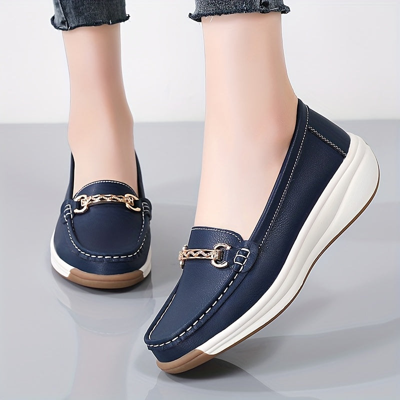 Women's Slip-On Loafers Synthetic with Metal Buckle Casual All Season Shoes