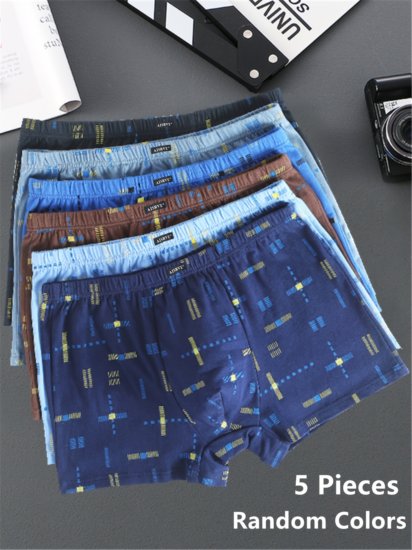 Men's Cotton Boxer Briefs 5-Pack Breathable Mid-Waist Assorted Colors and Patterns