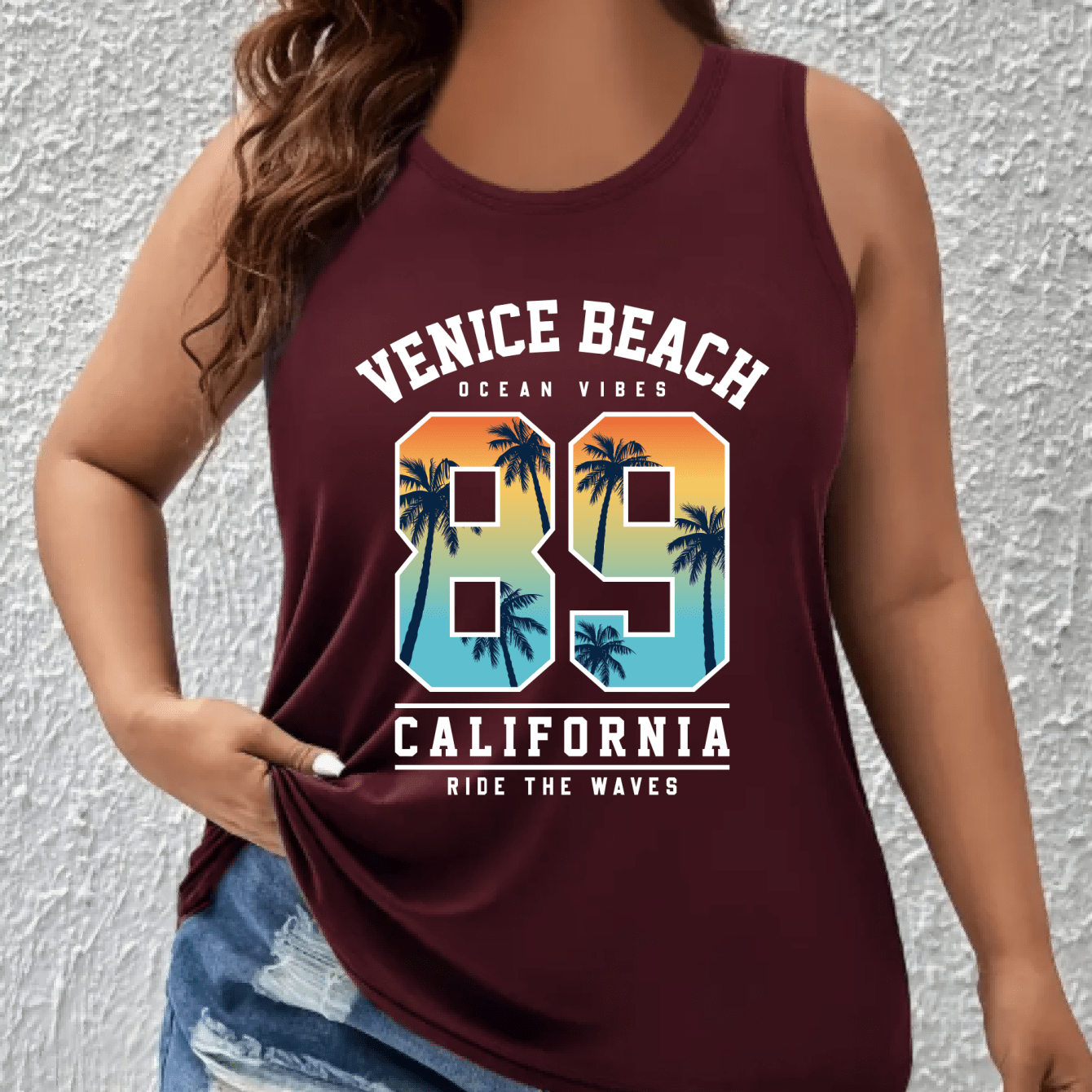 Women's Off-Shoulder Sleeveless Vest Top Breathable Stretchy Graphic Print