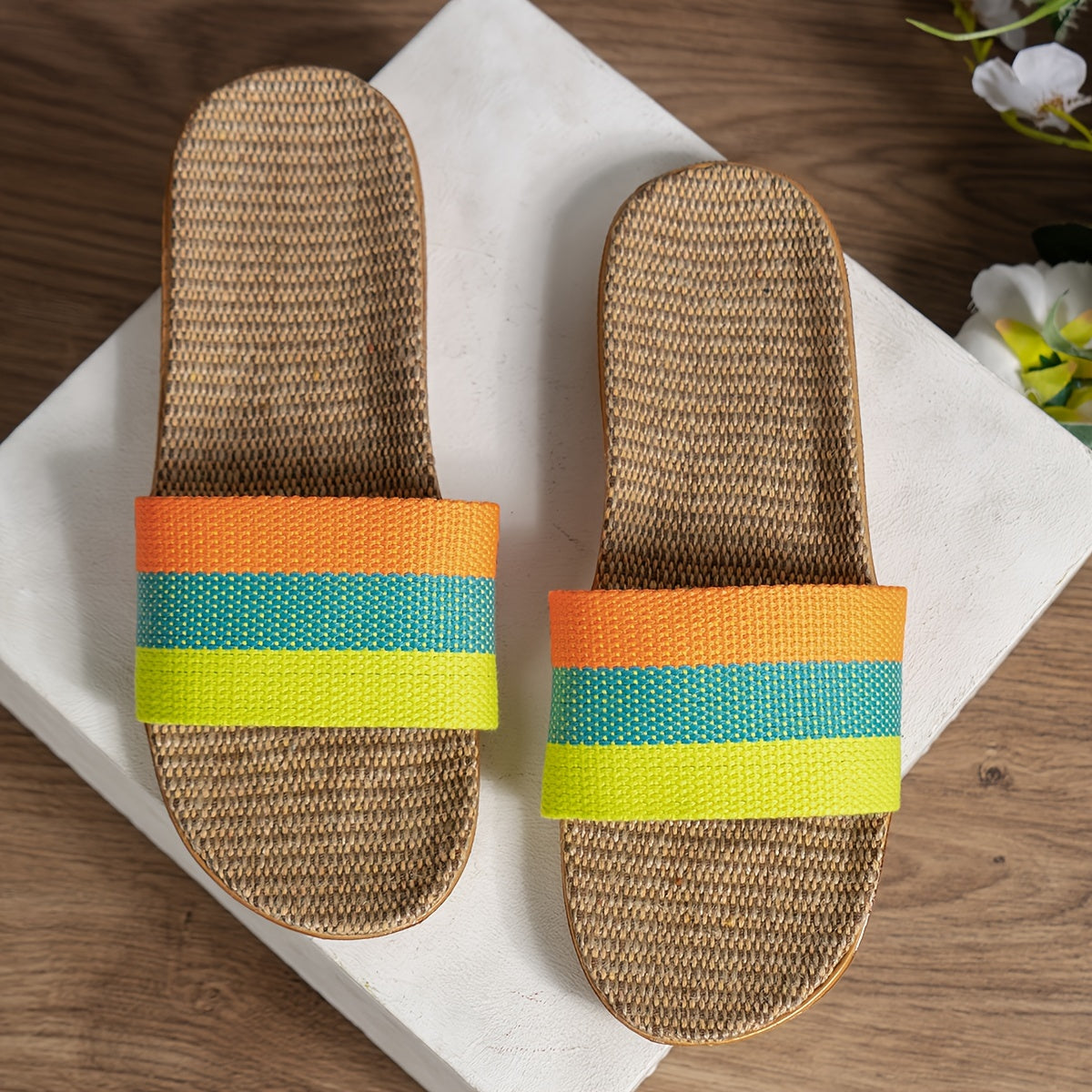 Women's Jute Straw Slip-On Sandals with Adjustable Back Strap for Summer