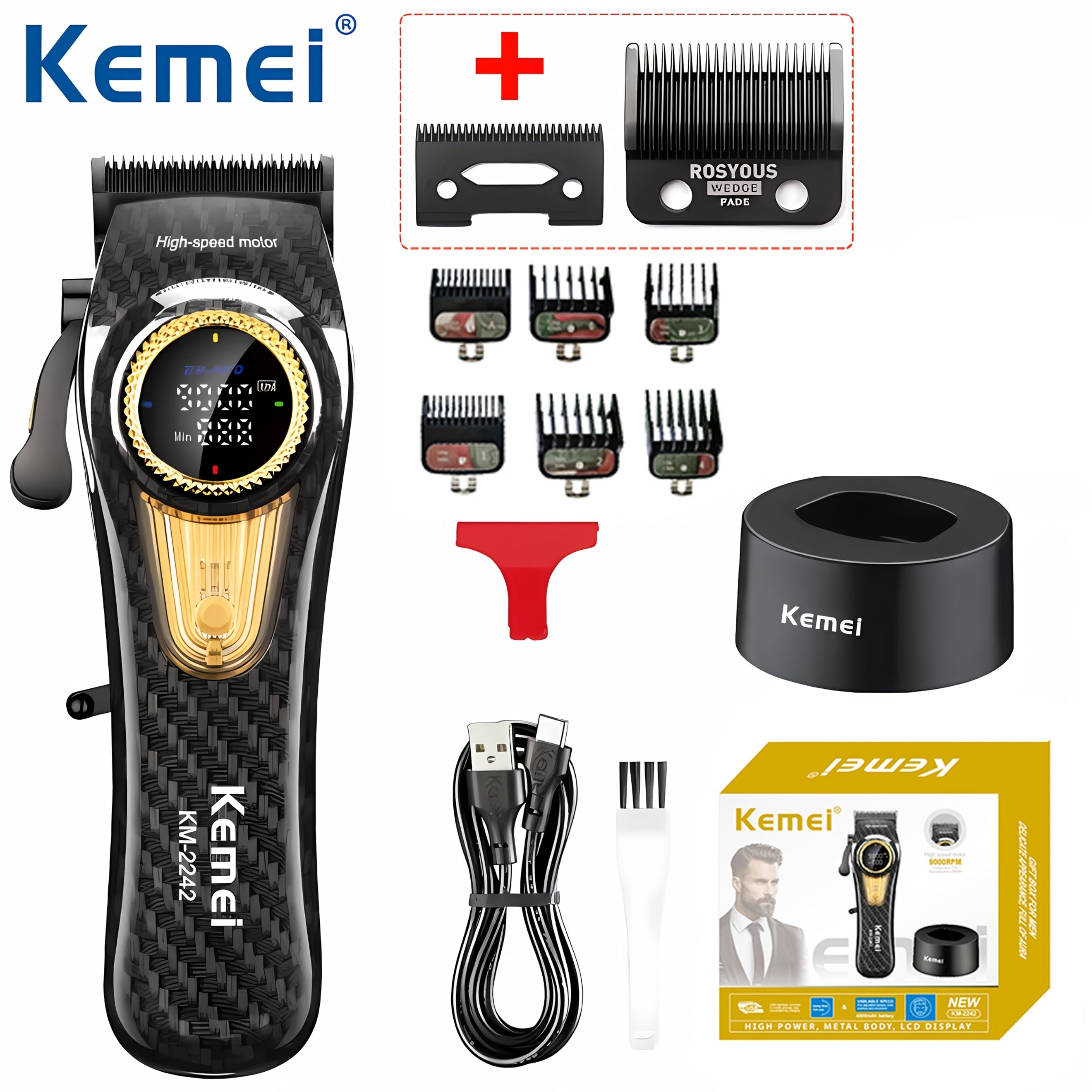 Cortapelos eléctrico recargable de 10W con carga USB, motor de alta velocidad, accesorios