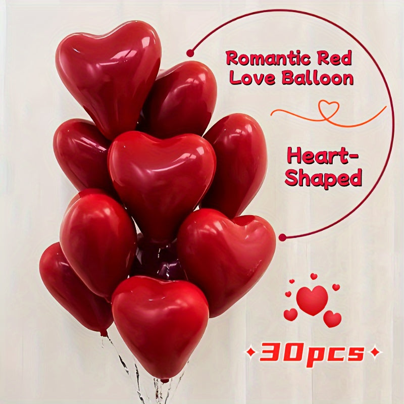 Red Heart-Shaped Balloons for Celebrations, 30 Pack