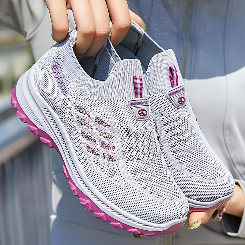 Women's Knit Casual Sneakers Breathable Mesh Slip-On Walking Shoes