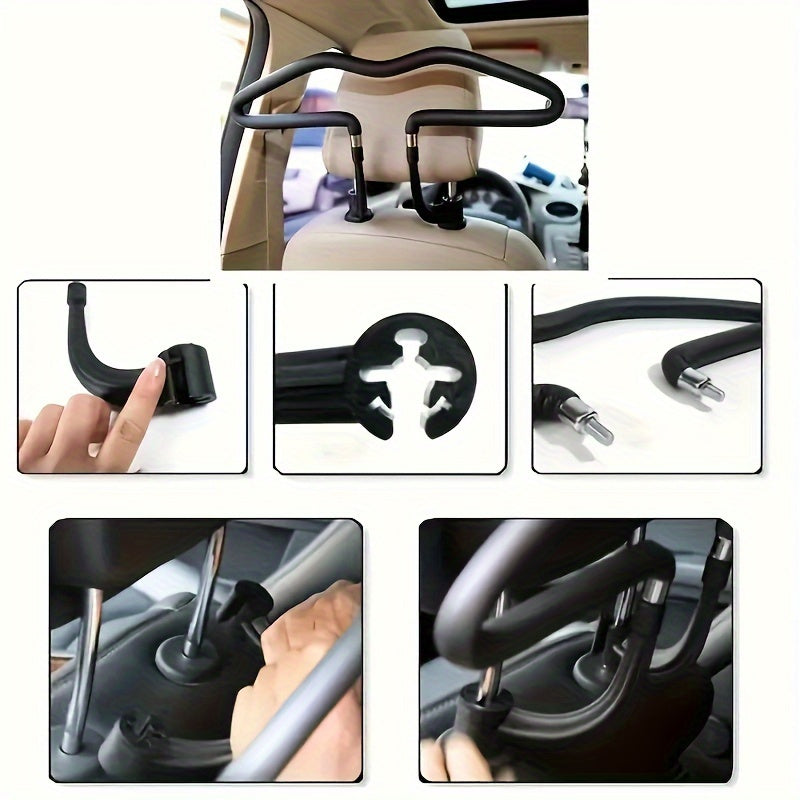 Adjustable Stainless Steel Car Seat Headrest Hanger with Suction Cup Hooks for Vehicle Interior