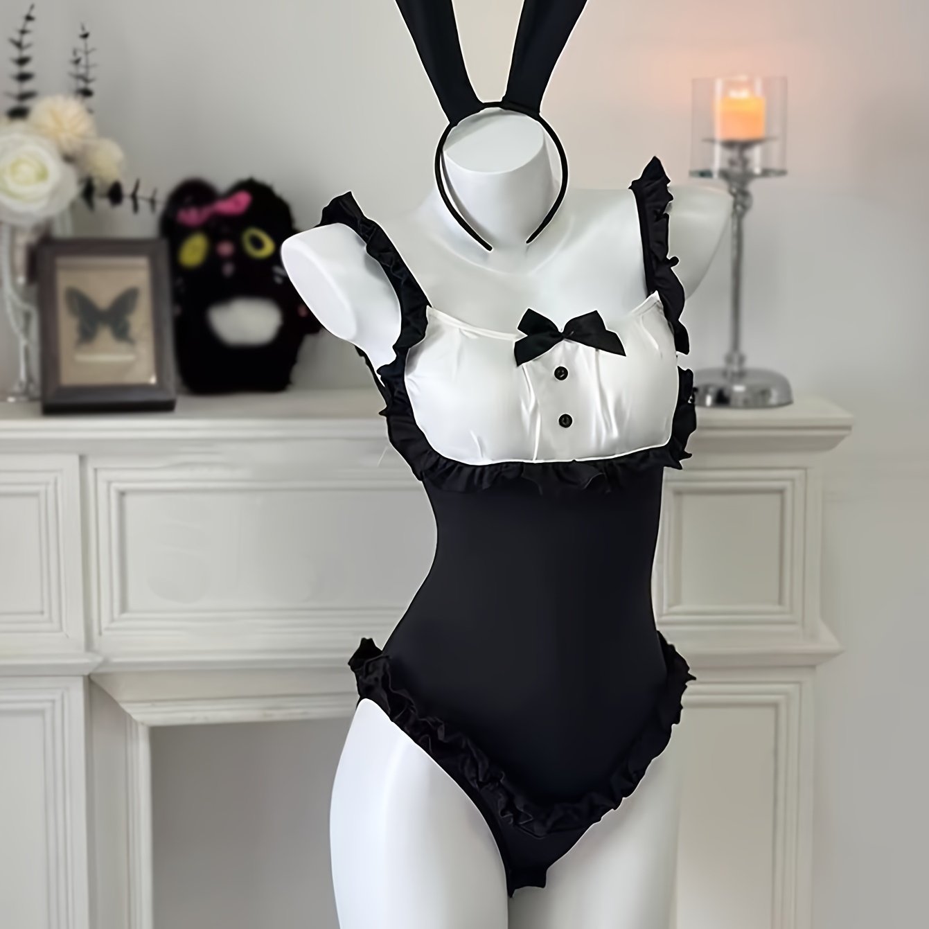 Women's Bunny Costume with Open Design and Tail for Cosplay and Parties