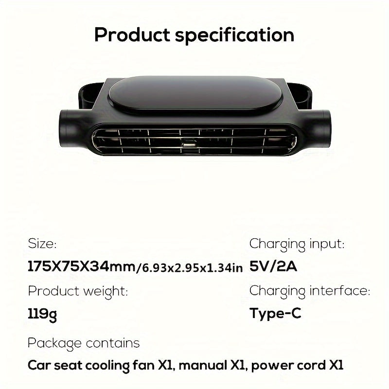 Compact USB Car Seat Fan 3-Speed Quiet Mount for Travel and Comfort