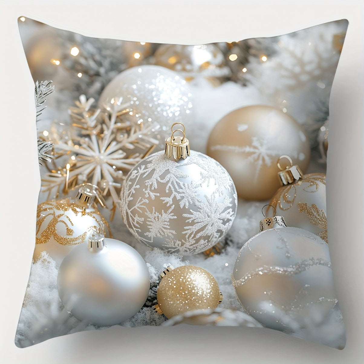 Set of 4 Christmas Throw Cushion Covers Wreath and Tree Prints Polyester 45cm