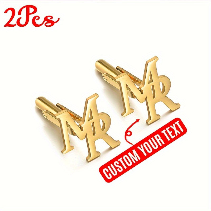 Set of 2 Personalized Initial Cufflinks and Brooches for Women Stainless Steel Accessories