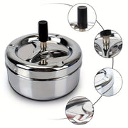 Stainless Steel Round Ashtray with Rotating Lid for Home Office Hotel