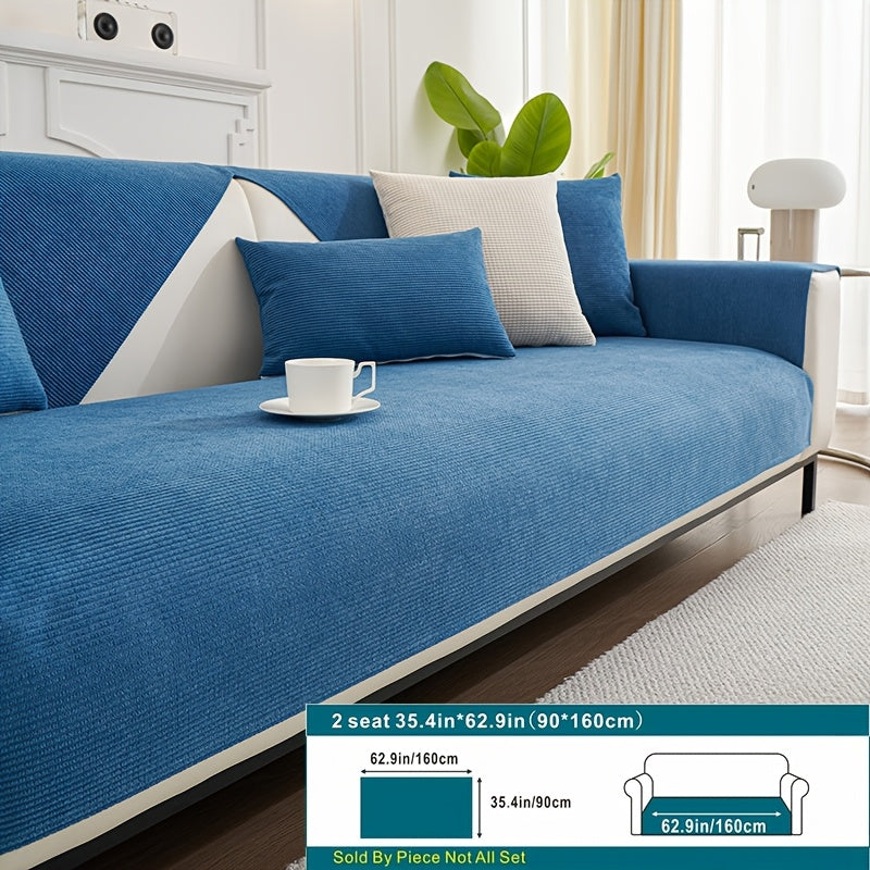 Beige Velvet Sofa Slipcover Pet-Friendly Machine Washable with Backrest and Armrest Protection